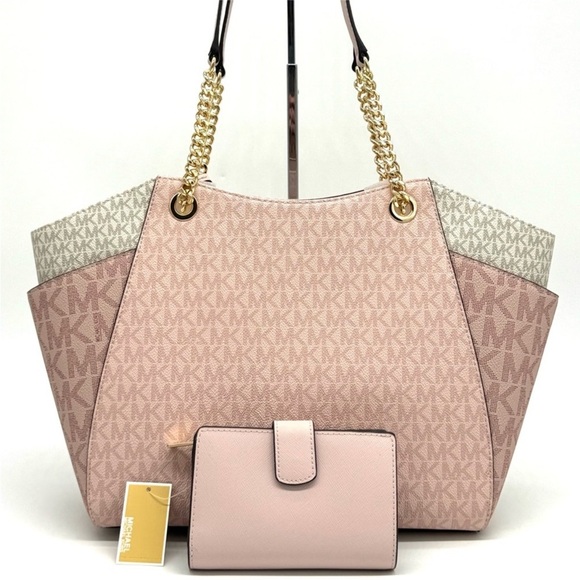 Michael Kors Large JST Chain Shoulder Bag & Bifold Zip Chain Wallet Powder - Picture 5 of 13